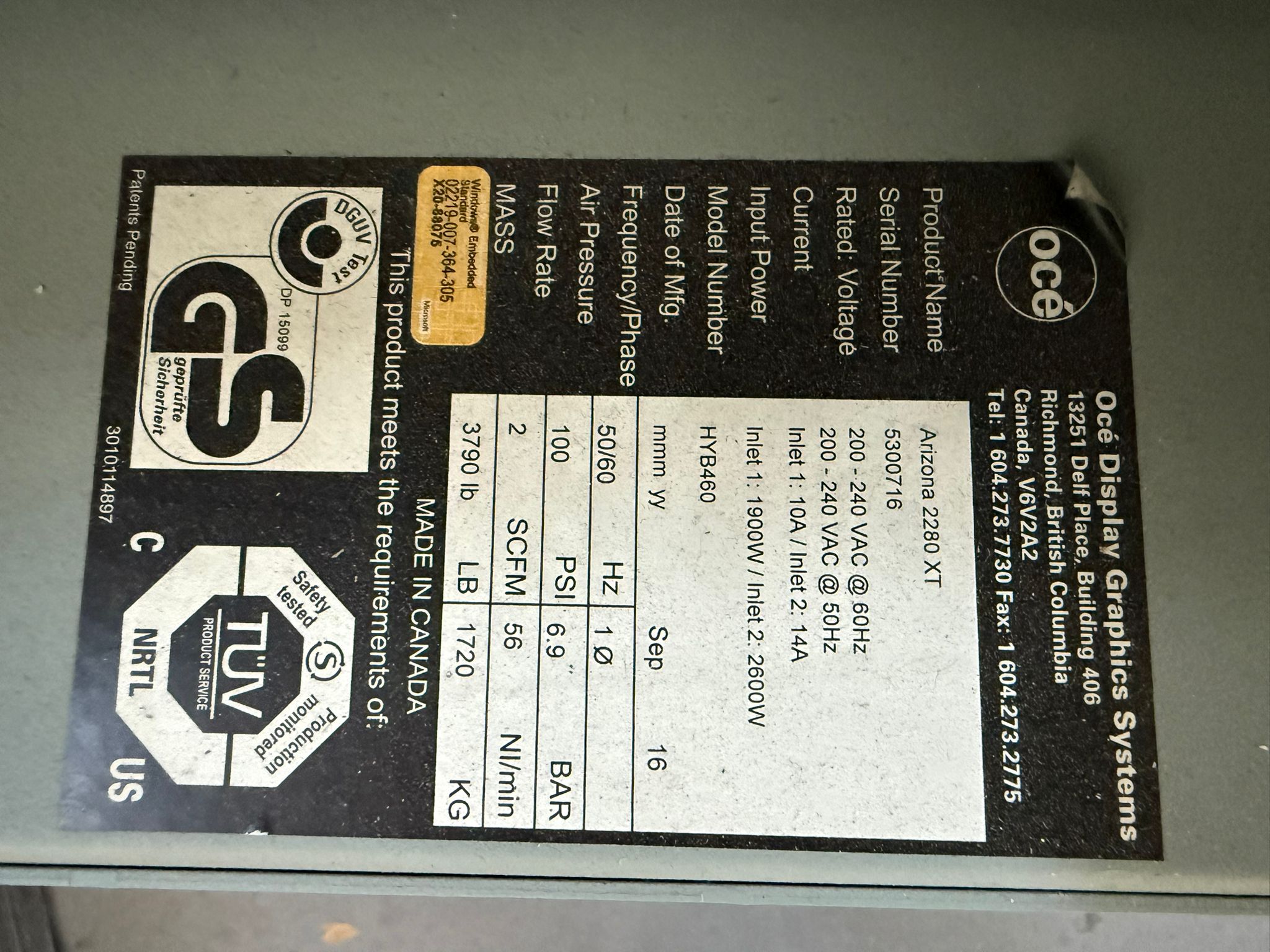 OCE, Arizona 2280 XT